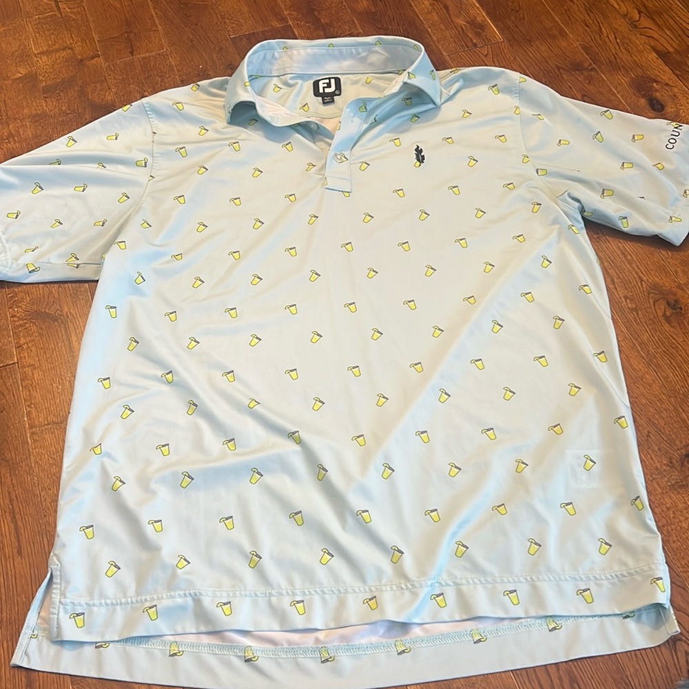 FootJoy Light Blue Polo with Yellow Drink Cup Print